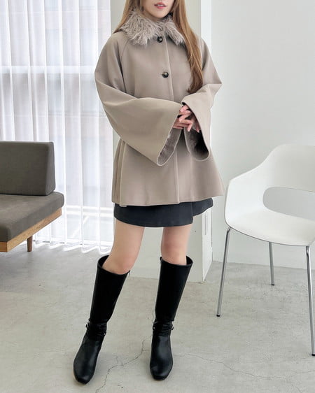 INGNI（イング） エコファー取り外しケープライクコート ｸﾞﾚｰｼﾞｭ