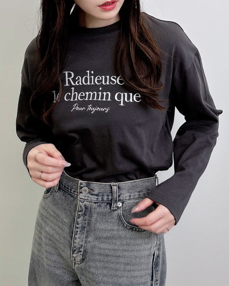 INGNI（イング） シンプルロゴロングTシャツ ﾁｬｺｰﾙｸﾞﾚｰ/ｵﾌﾎﾜｲﾄ