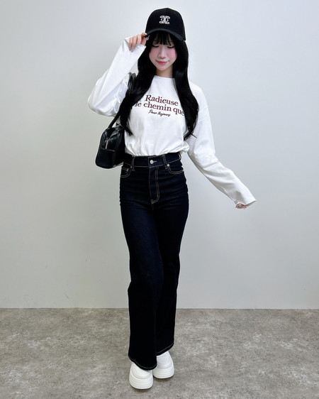 INGNI（イング） シンプルロゴロングTシャツ ｵﾌﾎﾜｲﾄ/ﾎﾞﾙﾄﾞｰ