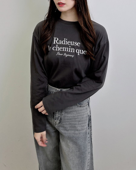 INGNI（イング） シンプルロゴロングTシャツ ﾁｬｺｰﾙｸﾞﾚｰ/ｵﾌﾎﾜｲﾄ