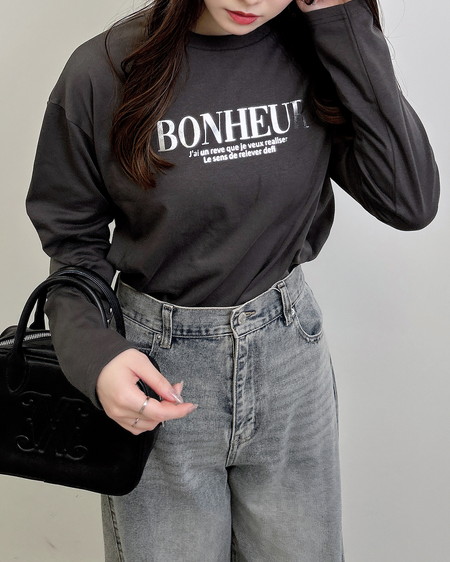 INGNI（イング） 箔プリントロゴロングTシャツ ﾁｬｺｰﾙｸﾞﾚｰ/ｼﾙﾊﾞｰ