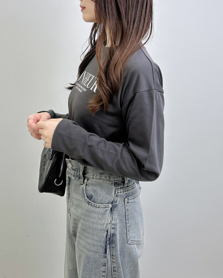 INGNI（イング） 箔プリントロゴロングTシャツ ﾁｬｺｰﾙｸﾞﾚｰ/ｼﾙﾊﾞｰ