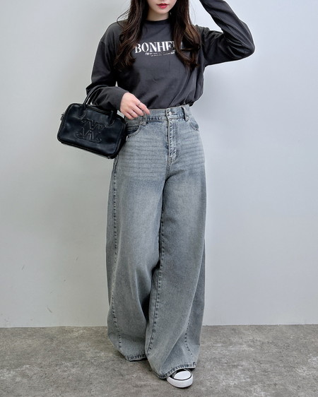 INGNI（イング） 箔プリントロゴロングTシャツ ﾁｬｺｰﾙｸﾞﾚｰ/ｼﾙﾊﾞｰ