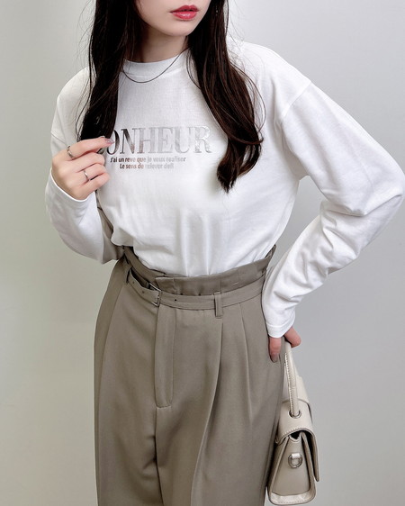 INGNI（イング） 箔プリントロゴロングTシャツ ｵﾌﾎﾜｲﾄ/ｼﾙﾊﾞｰ