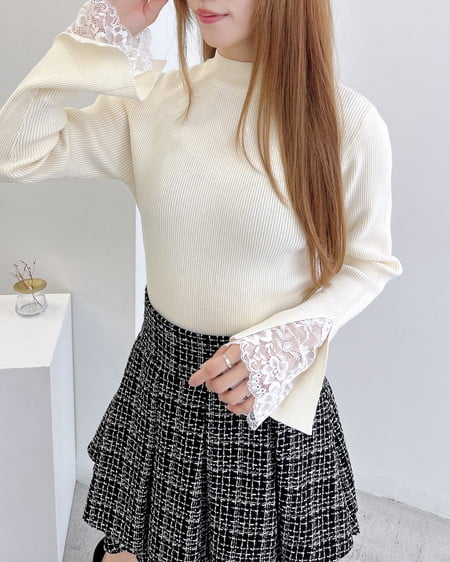 INGNI(イング) 袖スリットレースニット アイボリー