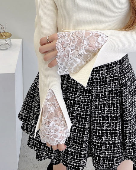 INGNI(イング) 袖スリットレースニット アイボリー