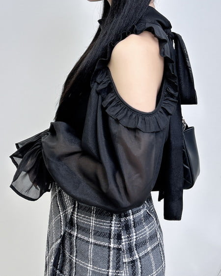 INGNI(イング) 2Wayリボン肩あきブラウス クロ