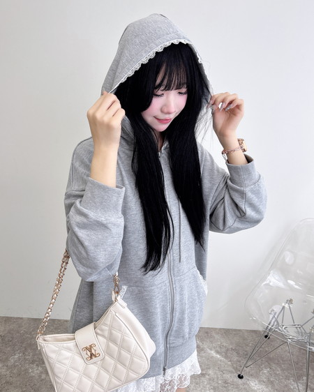 【WEB限定】レース付ダブルジップスウェットチュニックパーカー