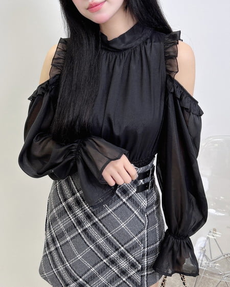 INGNI(イング) 2Wayリボン肩あきブラウス クロ