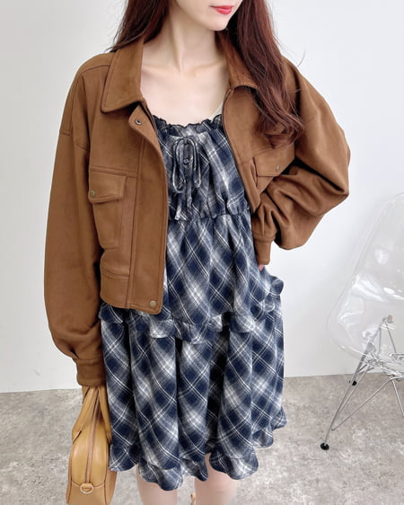 チェック柄ティアードキャミワンピース
