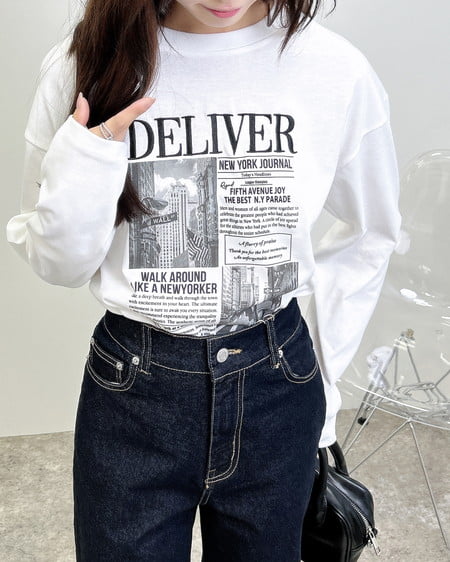 ニュースペーパープリントロングTシャツ