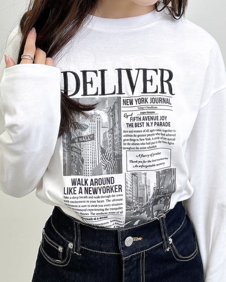 INGNI（イング） ニュースペーパープリントロングTシャツ ｵﾌﾎﾜｲﾄ