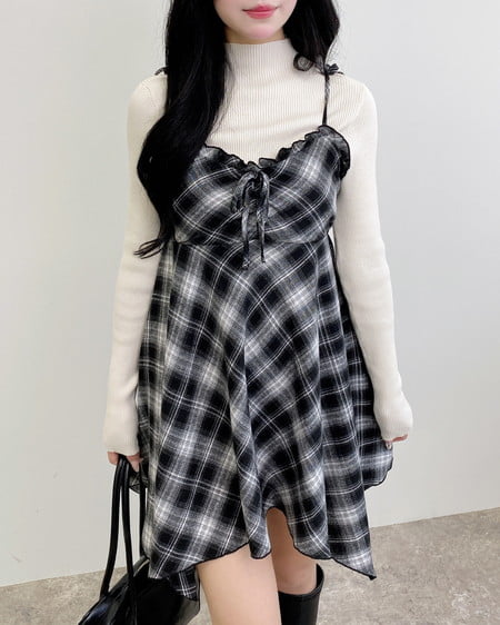 【WEB限定】チェック柄イレヘムチュニックワンピース