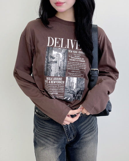 INGNI（イング） ニュースペーパープリントロングTシャツ ﾌﾞﾗｳﾝ