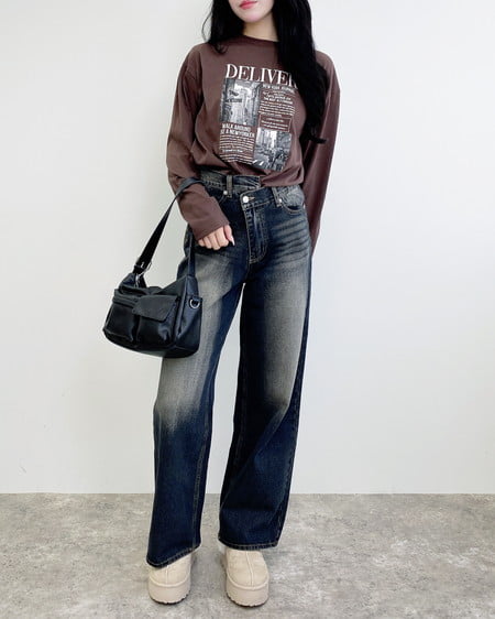 INGNI（イング） ニュースペーパープリントロングTシャツ ﾌﾞﾗｳﾝ