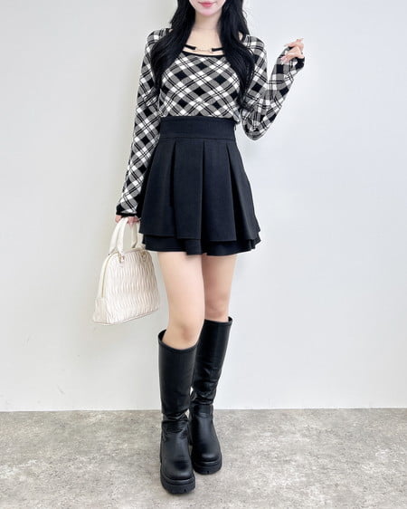 INGNI（イング） バックレースアップタックフレアスカート ｸﾛ