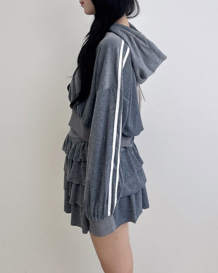 INGNI（イング） サイドラインジップベロアパーカー(セットアップ対応) ｸﾞﾚｰ