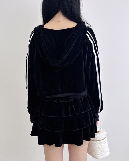 INGNI（イング） サイドラインジップベロアパーカー(セットアップ対応) ｸﾛ