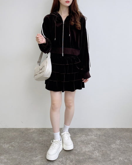 INGNI（イング） ベロアティアードスカパン(セットアップ対応) ﾌﾞﾗｳﾝ