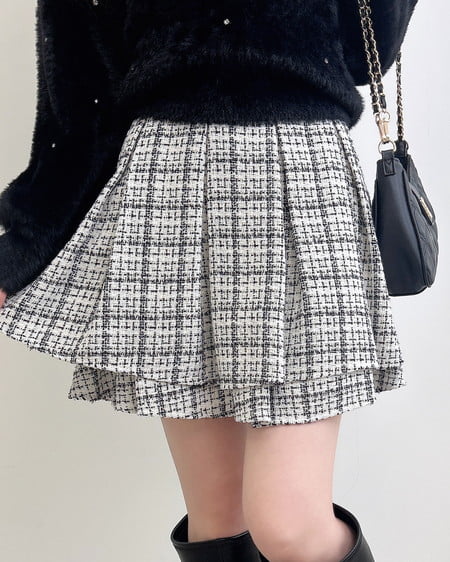 INGNI（イング） バックレースアップツイードタックフレアスカート ｵﾌｸﾛ/ﾂｲｰﾄﾞ