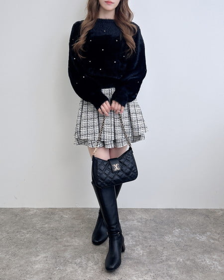 INGNI（イング） バックレースアップツイードタックフレアスカート ｵﾌｸﾛ/ﾂｲｰﾄﾞ