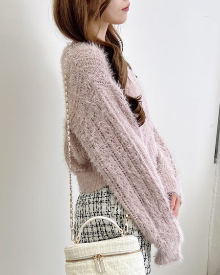 INGNI（イング） フェザーヤーン透かし柄ニットカーディガン ﾋﾟﾝｸ