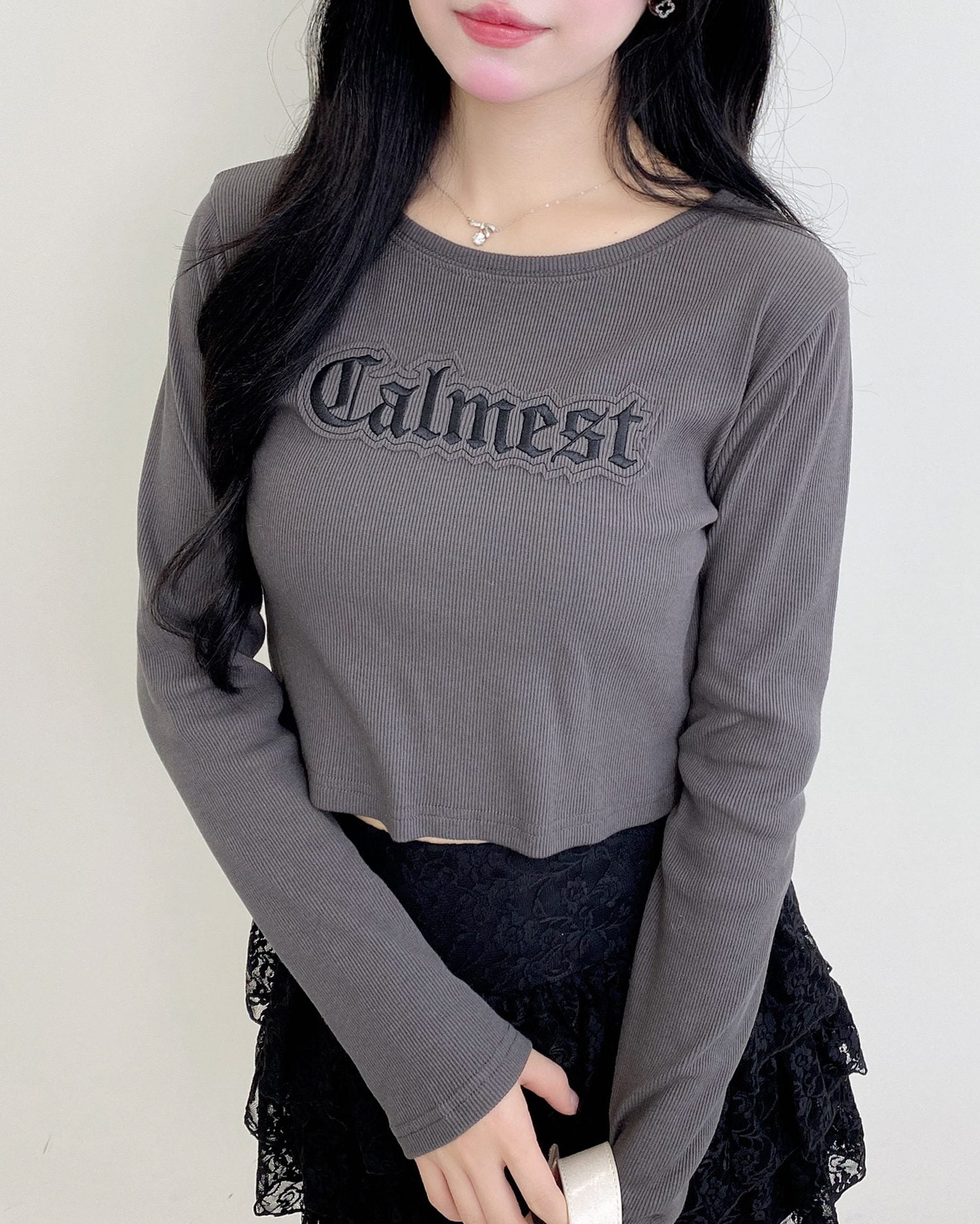 貼付ロゴリブロングTシャツ