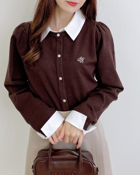 INGNI(イング) シャツレイヤード風長袖ニット ブラウン/オフホワイト