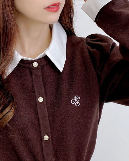 INGNI(イング) シャツレイヤード風長袖ニット ブラウン/オフホワイト