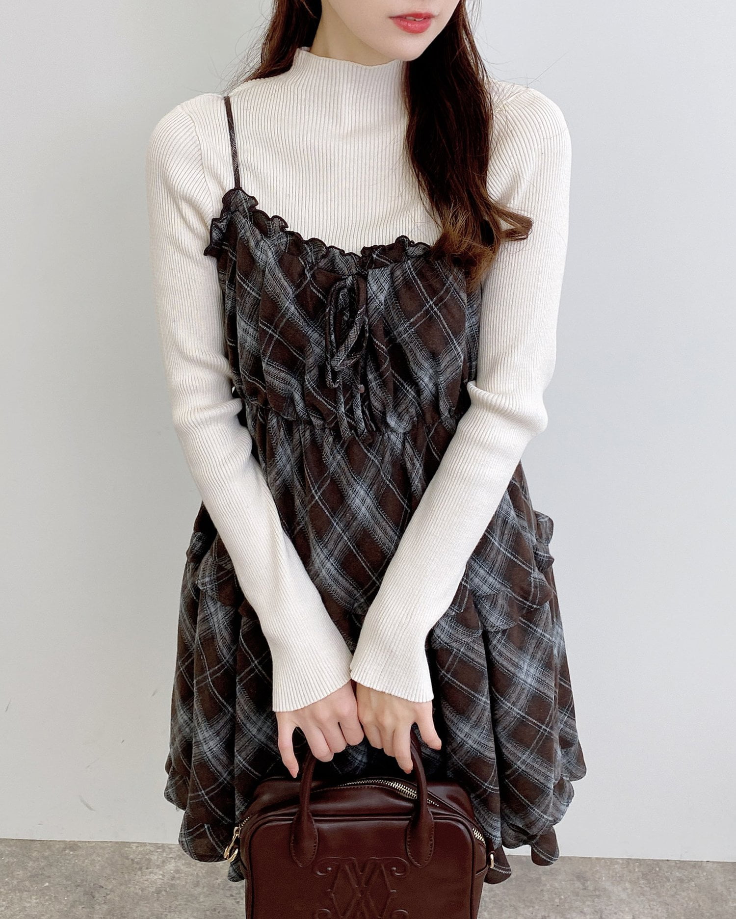 チェック柄ティアードキャミワンピース