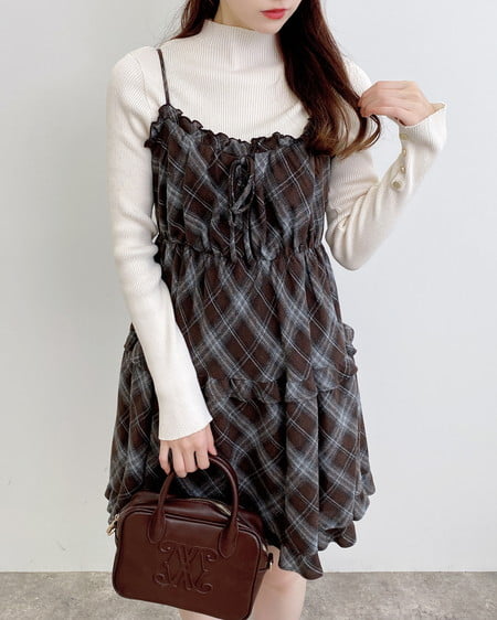 INGNI（イング） チェック柄ティアードキャミワンピース ﾌﾞﾗｳﾝ/ﾁｪｯｸ