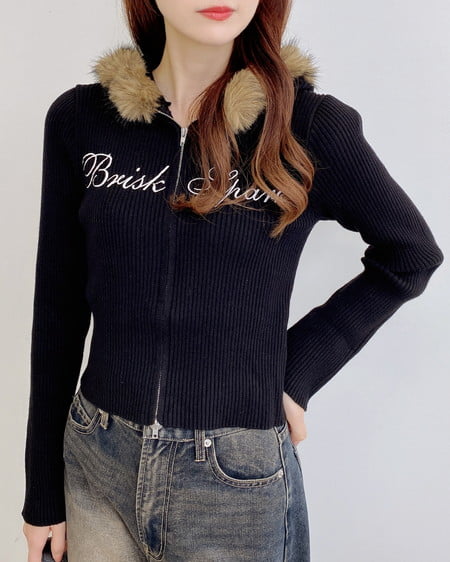 INGNI（イング） フェイクファー付ニットパーカー ｸﾛ