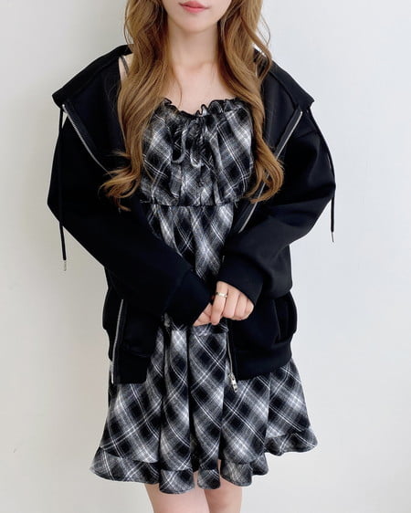 INGNI（イング） チェック柄ティアードキャミワンピース ｸﾛ/ﾁｪｯｸ
