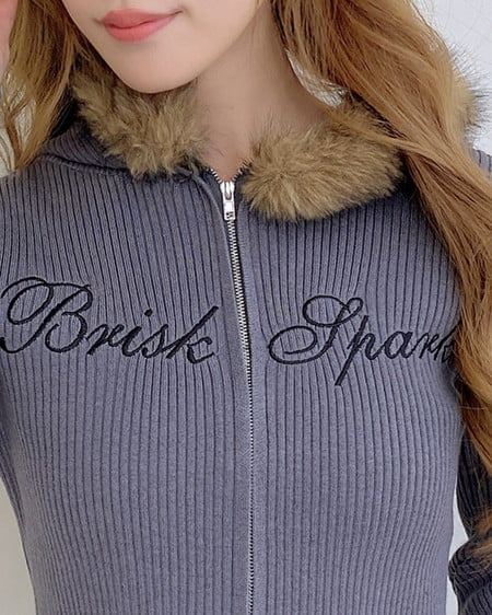 INGNI（イング） フェイクファー付ニットパーカー ｸﾞﾚｰ