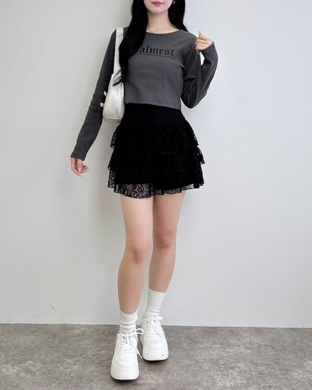 INGNI（イング） 貼付ロゴリブロングTシャツ ｽﾐｸﾛ