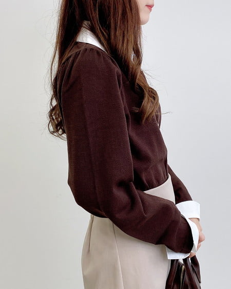 INGNI(イング) シャツレイヤード風長袖ニット ブラウン/オフホワイト