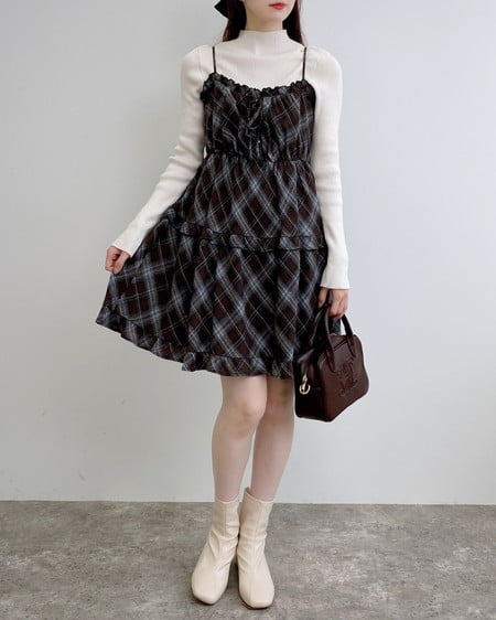 INGNI（イング） チェック柄ティアードキャミワンピース ﾌﾞﾗｳﾝ/ﾁｪｯｸ