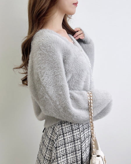 INGNI（イング） レース付フェザーニットカーディガン ﾗｲﾄｸﾞﾚｰ