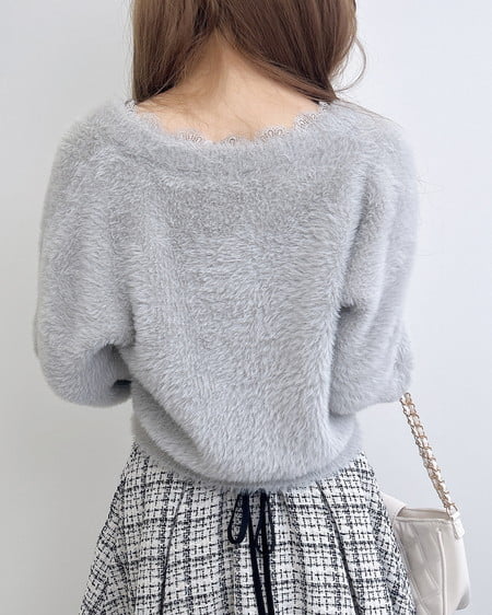 INGNI（イング） レース付フェザーニットカーディガン ﾗｲﾄｸﾞﾚｰ