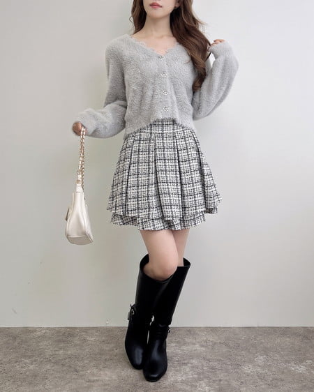 INGNI（イング） バックレースアップツイードタックフレアスカート ｵﾌｸﾛ/ﾂｲｰﾄﾞ