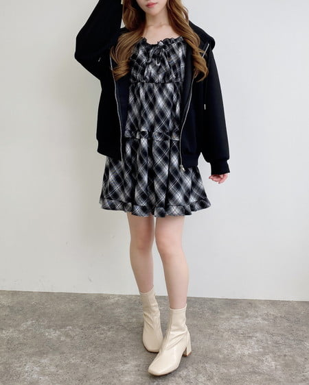 INGNI（イング） チェック柄ティアードキャミワンピース ｸﾛ/ﾁｪｯｸ