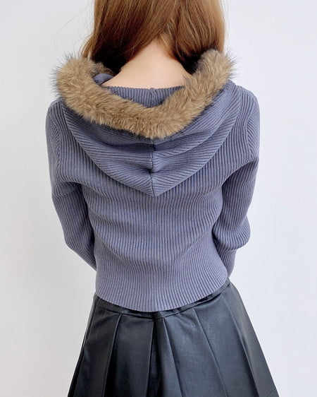 INGNI（イング） フェイクファー付ニットパーカー ｸﾞﾚｰ