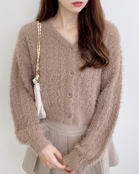 INGNI（イング） フェザーヤーン透かし柄ニットカーディガン ﾌﾞﾗｳﾝ