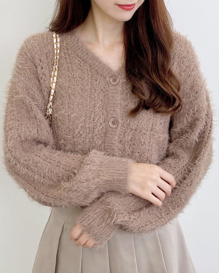 INGNI（イング） フェザーヤーン透かし柄ニットカーディガン ﾌﾞﾗｳﾝ