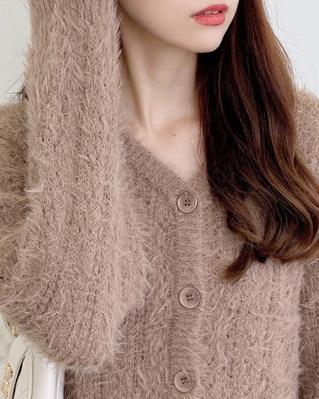 INGNI（イング） フェザーヤーン透かし柄ニットカーディガン ﾌﾞﾗｳﾝ