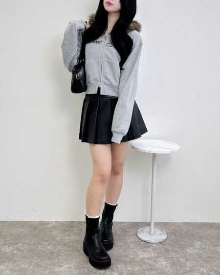 INGNI（イング） エコファー付刺繍ロゴジップショートパーカー ｸﾞﾚｰ