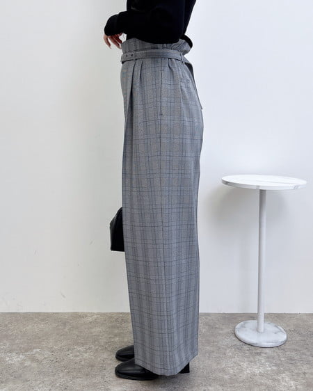 INGNI（イング） 共ベルト付きグレンチェックワイドパンツ ｸﾞﾚｰ/ｸﾞﾚﾝﾁｪｯｸ