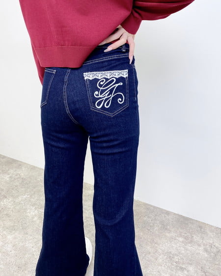 INGNI(イング) ポケット刺繍フレアデニムパンツ インディゴ