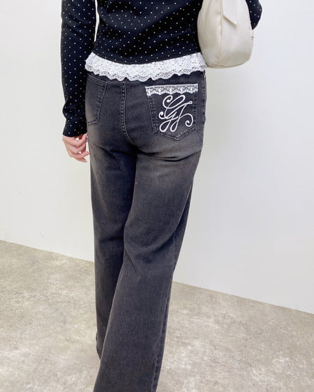 INGNI(イング) ポケット刺繍フレアデニムパンツ グレー