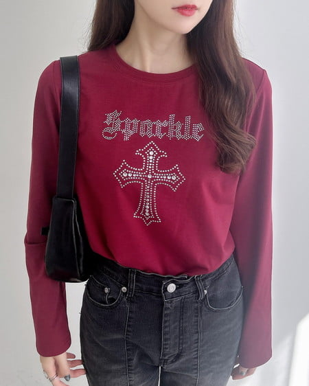 INGNI(イング) ラインストーンクロスロングTシャツ ﾎﾞﾙﾄﾞｰ